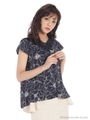 プリントレースブラウス/ネイビー