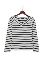 リブボーダーVネック/トップス/オフホワイト/クロ