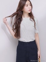 【LEE 8月号掲載】リブボートネック半袖プルオーバー/ネイビー