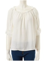 リボンスリーブオフショルサテントップス/グレー