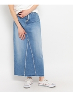 リメイク風デニムロングスカート/ブルー(092)