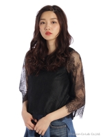 レース7分トップス/クロ