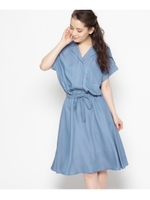 オープンカラーシャツワンピース/ライトブルー(091)