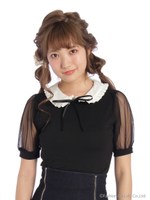 シアー袖フリル衿付きトップス/ブラック