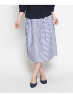 ストライプミモレ丈スカート/ブルー(392)
