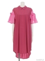 RIBBON SLEEVE ONE-PIECE/PLUM×PINK