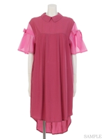 RIBBON SLEEVE ONE-PIECE/PLUM×PINK