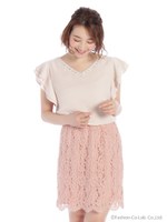 レースドッキングワンピース/ピンクベージュ