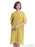 水玉ボーダージャカードワンピース/マスタード