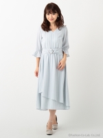 ストライプブラウスワンピース/ライトブルー