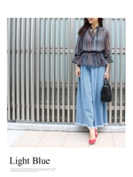 フリンジデニムワイドパンツ/ライトブルー
