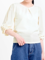 袖異素材ミニフリルプルオーバー/ネイビー