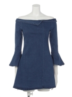 【ANAP】デニムオフショルダーフレアワンピース/ブルー(019)