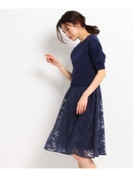 【2WAY】ニット×シフォンフラワーワンピース/オフホワイト(003)