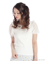 胸元クロスリブトップス/クロ