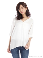 前後Vネック無地ゆるシャツ/シロ