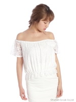 レース半袖オフショルTOPS/ブラック