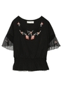 ハチドリチュール刺繍トップス/BLK