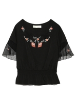 ハチドリチュール刺繍トップス/BLK