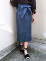 ウエストリボンシャンブレータイトスカート/ブルー