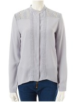 レースラインデザインブラウス/グレー