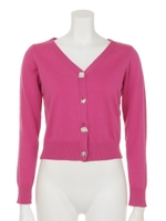 パールビジューボタンVニットカーデ/ピンク