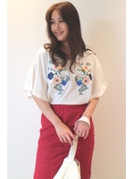 カラフルフラワー刺繍カットソー/ホワイト(030)