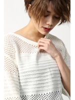 【AZUL by moussy】透かし編みワイドスリーブニットプルオーバー/O/WHT