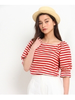 パフスリーブパネルボーダーカットソー/グレー(912)