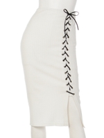 レースアップサイドスリットミディスカート/ホワイト