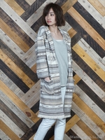 ネイティブブランケット 3/4スリーブフーデッドガウン/ネイビー