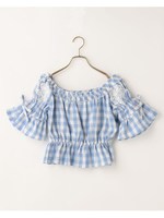 ギンガムオフショルブラウス/ネイビー