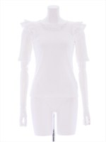 ショルダーラッフル５分袖カットトップス/ネイビー