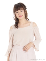 袖フレアー肩開きブラウス/ベビーピンク