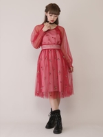 フラワーハートチュールワンピース/ボルドー