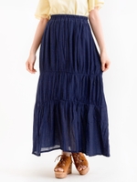 切替えギャザーロングスカート/ネイビー
