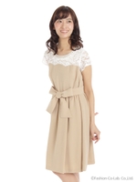 スカラップレース切替えドレスOP　3/Sベージュ
