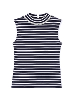 パールビジューボーダーノースリーブカットソー/オフ×ネイビー1(031)