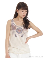 ムラ染ネイティブネックレスプリント タンクトップ/柄A