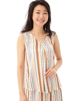 [ウォッシャブル]マルチストライプブラウス/ベージュ(040)