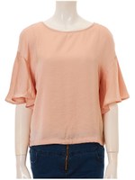 ヴィンテージサテンレースアップブラウス/ダスティーピンク