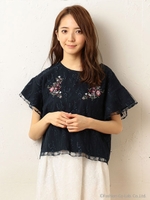 袖切替エンブロイダリーレースブラウス/ピンク