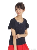 スカラップフラワーモチーフ半袖/オフ