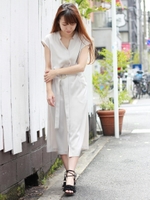 スキッパーフレンチシャツワンピース/グレージュ