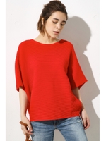 【AZUL by moussy】ラウンドネックドルマンプルオーバー/RED