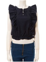 レースアップフリルコンパクトトップス/ネイビー