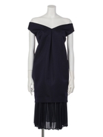 オフショルドレス×メタリックプリーツスカーチョSET（オケージョン）/ネイビー