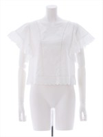 裾スカラップレースブラウス/レッド