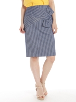 リボン付きストライプタイトスカート/ネイビー