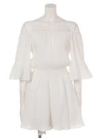 【LATINA】フリルスリーブオフショルダーロンパース/WH